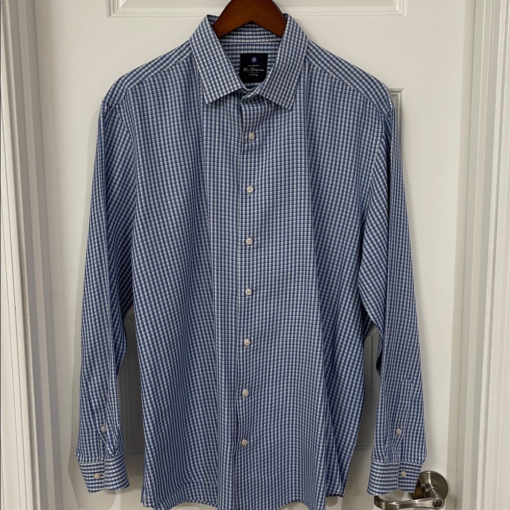 Ben Sherman Blue Black and White Checkered Shirt 17-17.5 34/35